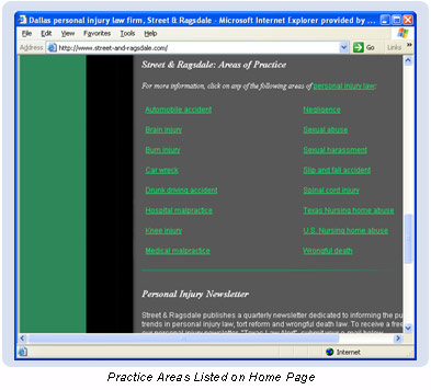 Screenshot areas of practice